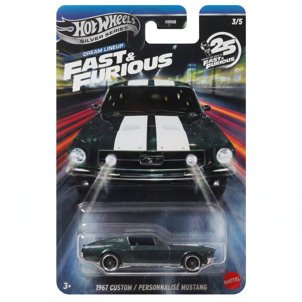 Hot Wheels Fast & Furious 1967 Custom Mustang Silver Series 1:64 Diecast Car